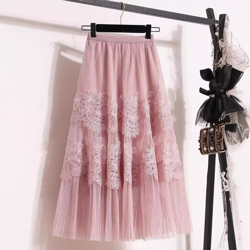Embroidered Floral Lace Pleated A-Line Cake Midi Skirt | Made for Lovers & Friends | Wear Your Style Sing the Same