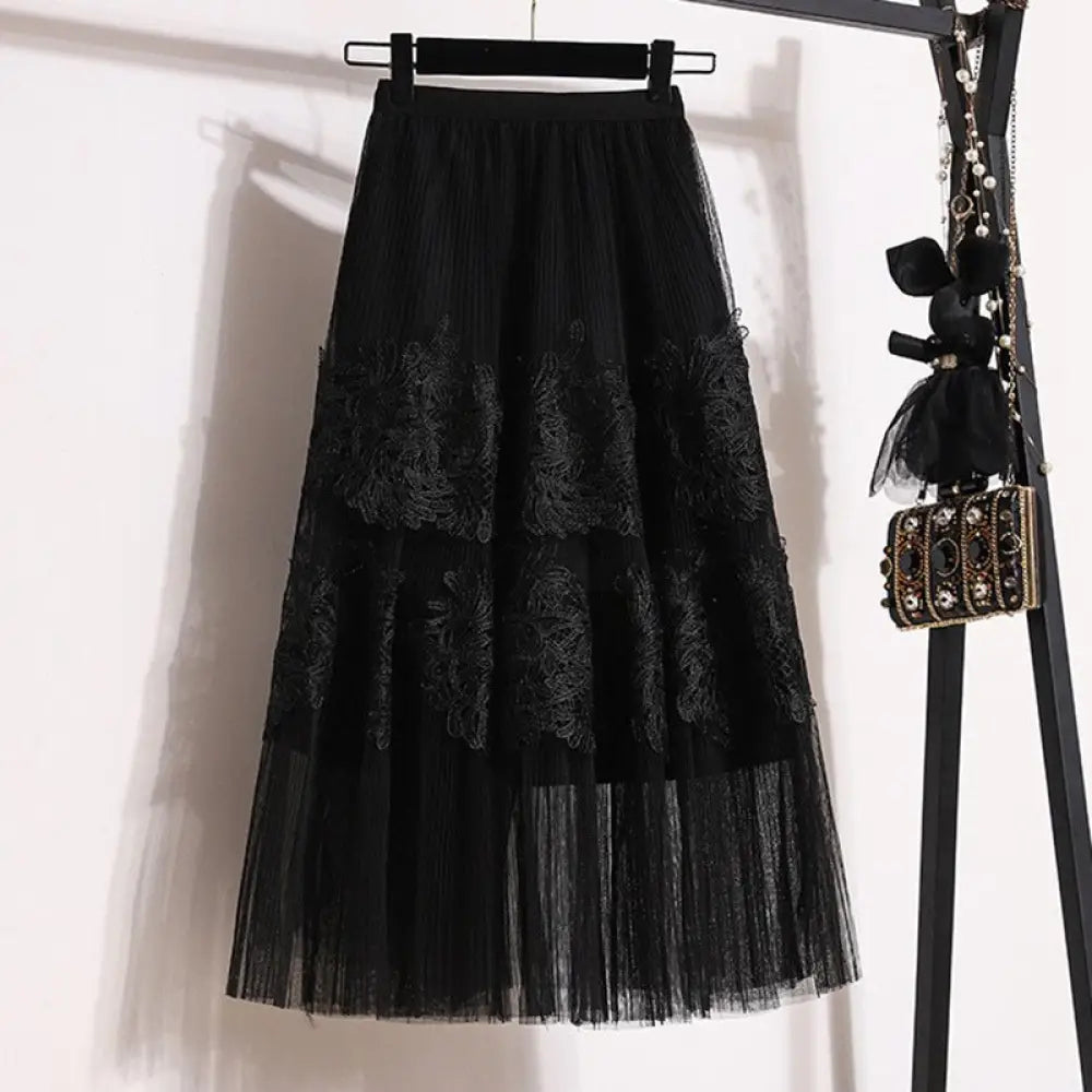 Embroidered Floral Lace Pleated A-Line Cake Midi Skirt | Made for Lovers & Friends | Wear Your Style Sing the Same