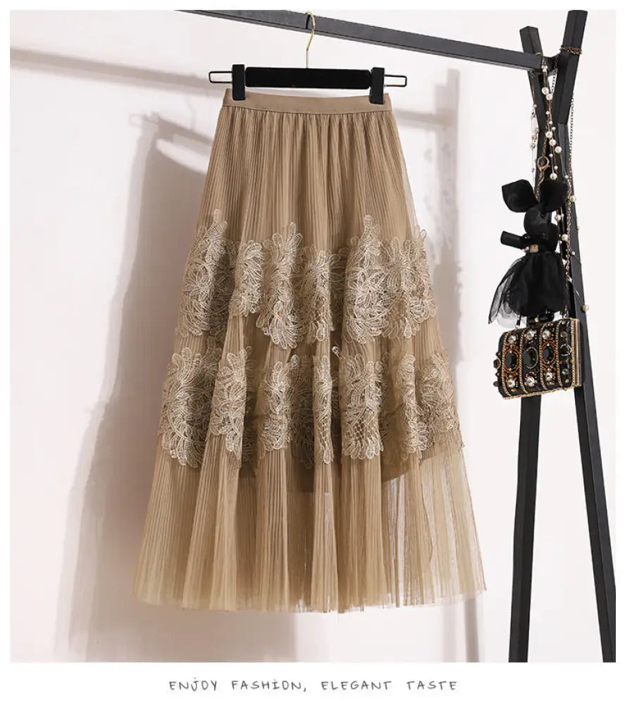 Embroidered Floral Lace Pleated A-Line Cake Midi Skirt | Made for Lovers & Friends | Wear Your Style Sing the Same