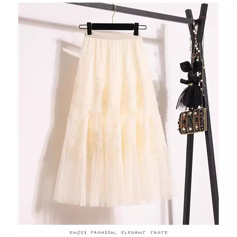 Embroidered Floral Lace Pleated A-Line Cake Midi Skirt | Made for Lovers & Friends | Wear Your Style Sing the Same