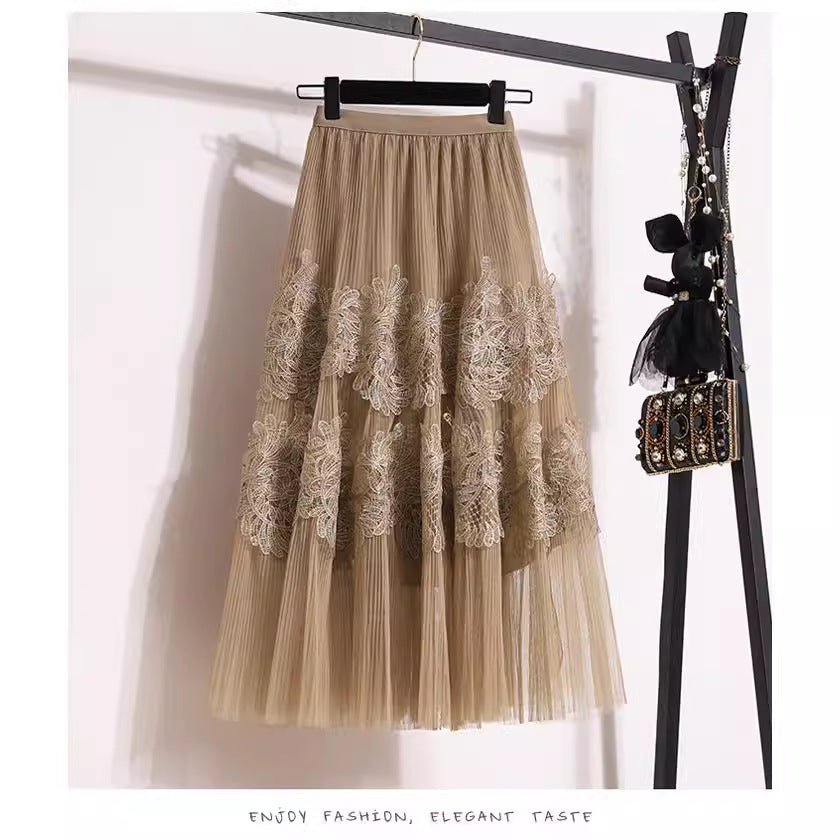 Embroidered Floral Lace Pleated A-Line Cake Midi Skirt | Made for Lovers & Friends | Wear Your Style Sing the Same
