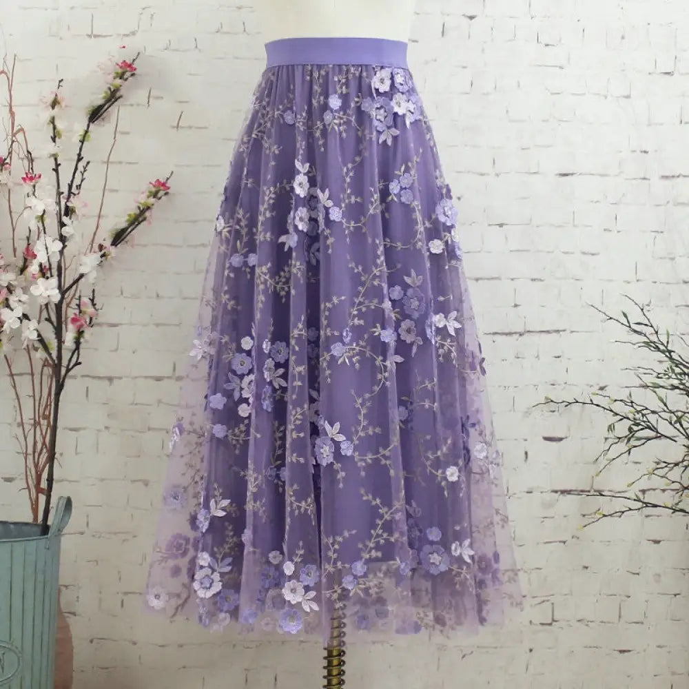 Embroidered Mesh Skirt | same ANTHEM. - Violet / One size - Skirt