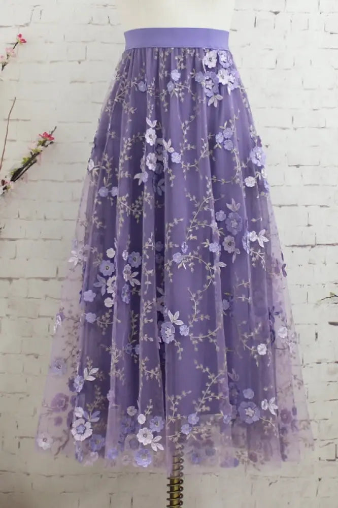 Embroidered Mesh Skirt | same ANTHEM. - Violet / One size - Skirt