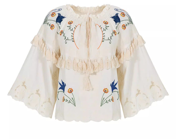 Embroidered One-Shoulder Tassel Top – Soulmate Streetwear | same ANTHEM. - white / S