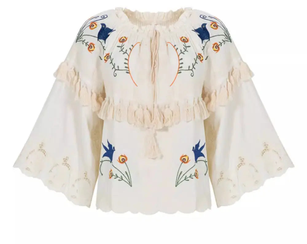 Embroidered One-Shoulder Tassel Top – Soulmate Streetwear | same ANTHEM. - white / S
