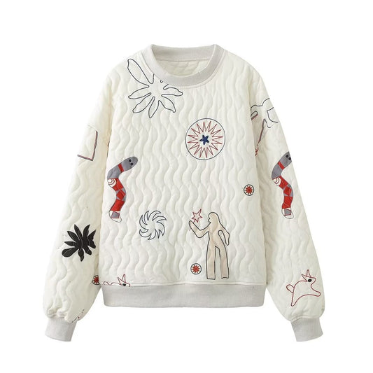Embroidered Oversized Quilted Sweatshirt – same ANTHEM | French Chic Soulmate Style