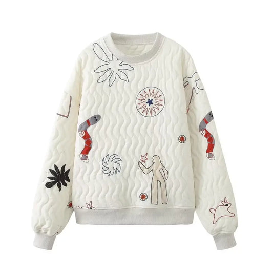 Embroidered Oversized Quilted Sweatshirt – same ANTHEM | French Chic Soulmate Style
