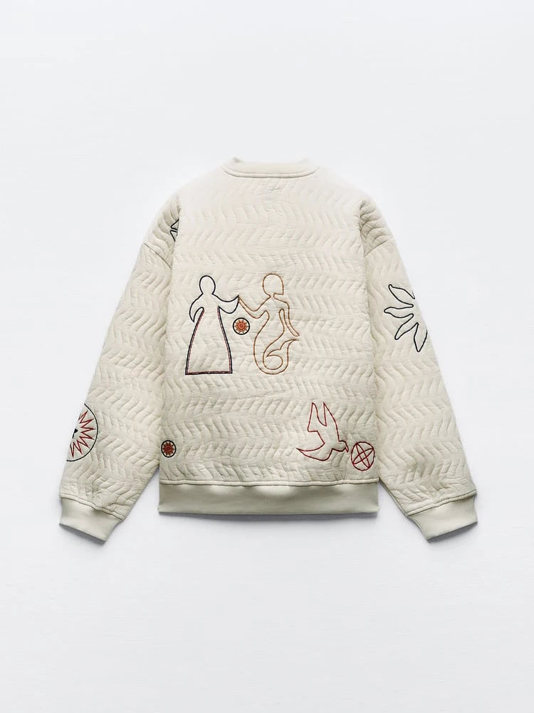 Embroidered Oversized Quilted Sweatshirt – same ANTHEM | French Chic Soulmate Style