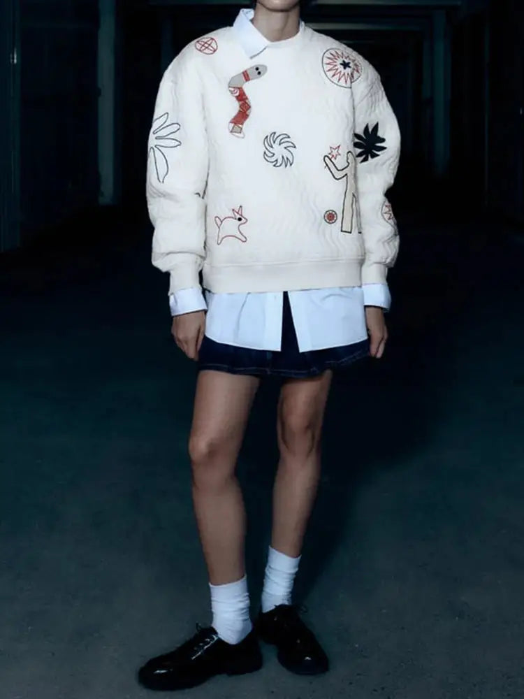Embroidered Oversized Quilted Sweatshirt – same ANTHEM | French Chic Soulmate Style