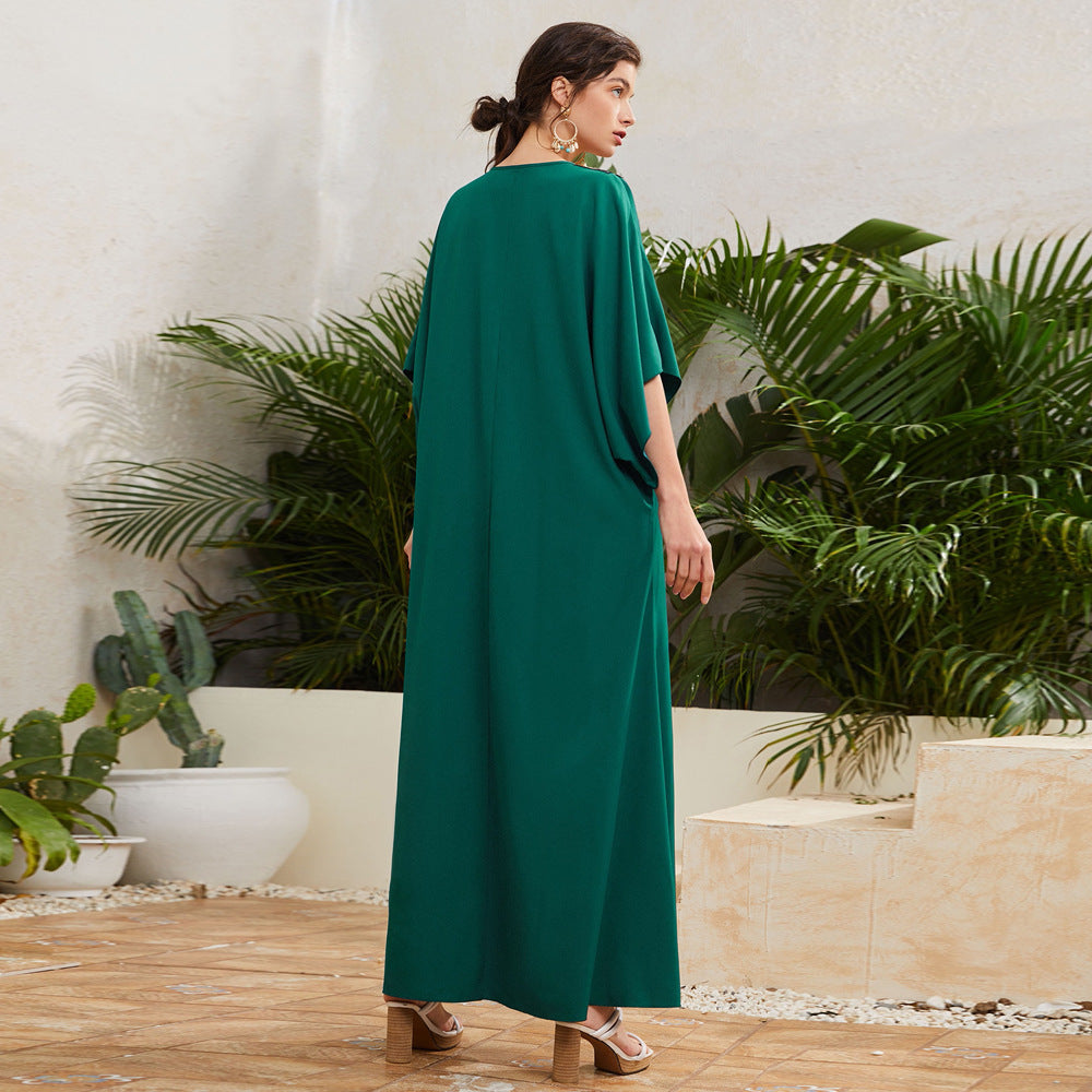 Embroidered Round Neck Flared Sleeves Long Dress | Urban Dreamy Style | same ANTHEM