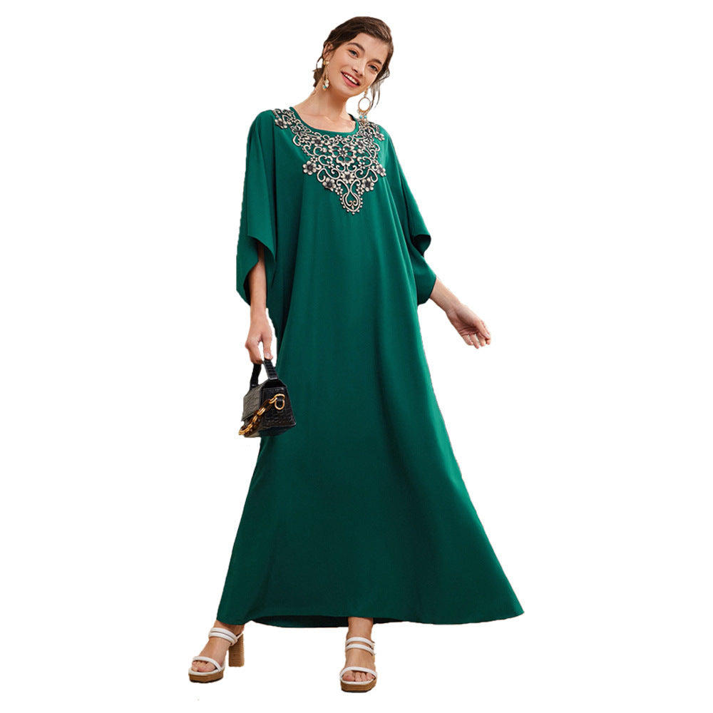 Embroidered Round Neck Flared Sleeves Long Dress | Urban Dreamy Style | same ANTHEM