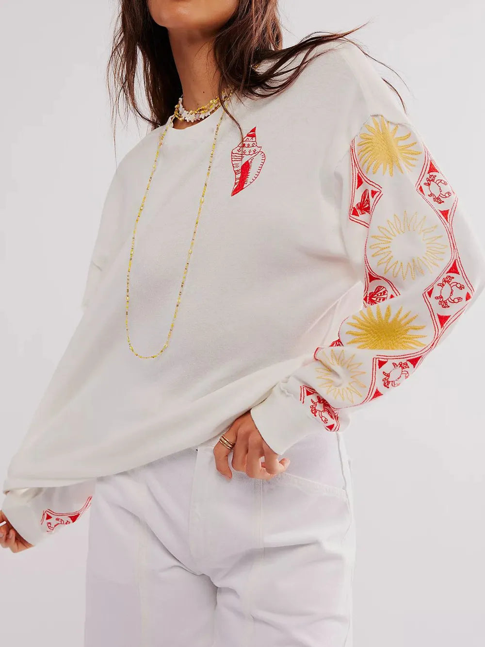 Embroidered Round Neck Sweatshirt – same ANTHEM. - White / XL