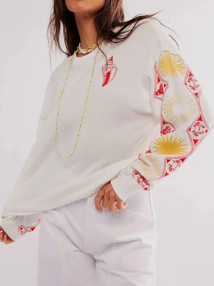Embroidered Round Neck Sweatshirt – same ANTHEM. - White / XL