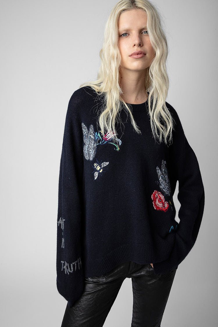 Embroidery Cashmere Sweater | same ANTHEM.