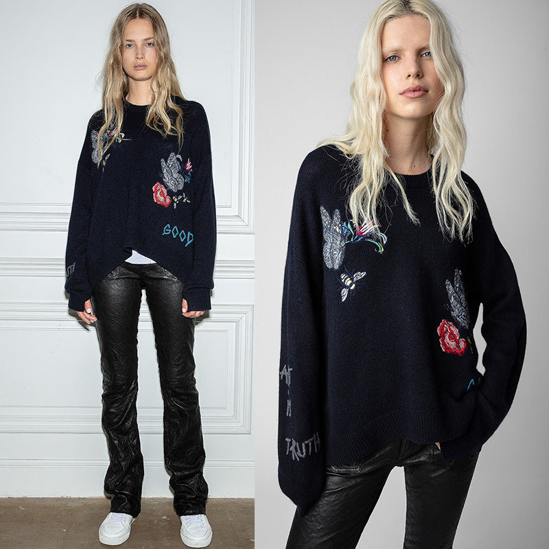 Embroidery Cashmere Sweater | same ANTHEM.