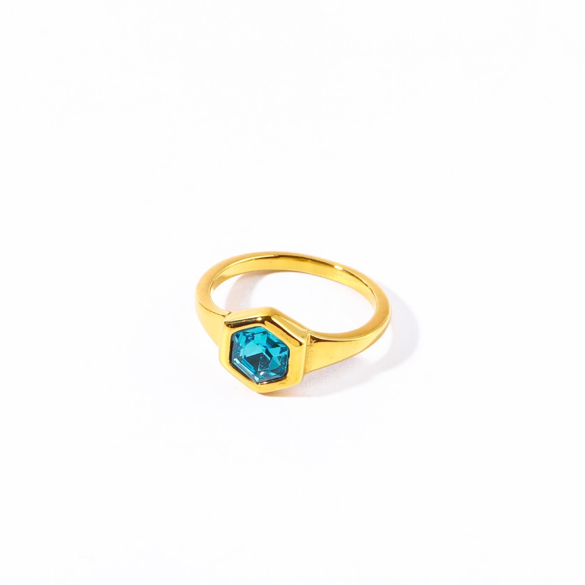 Emerald Honeycomb Zircon Ring | Boho Statement Jewelry | Same Anthem - Golden And Blue / Free Size