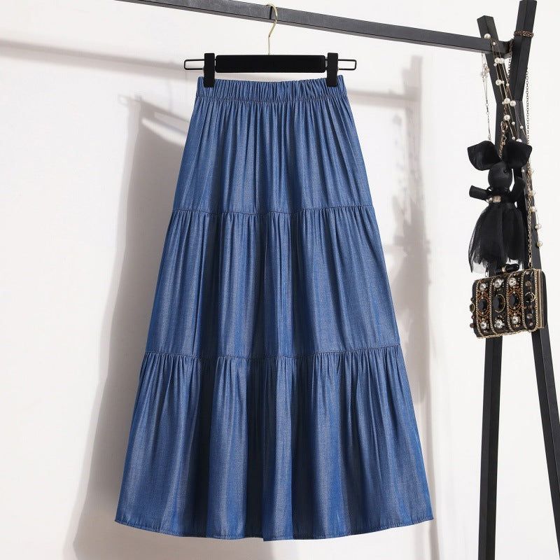 encel A-Line Denim Skirt – Dreamy Silky Style for Soulmates | Same ANTHEM - Dark Blue / 2XL