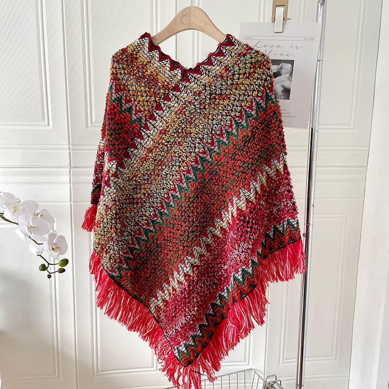 Ethnic Style Shawl Scarf | same ANTHEM. Soulmate Streetwear for Friends & Besties - Rainbow Red