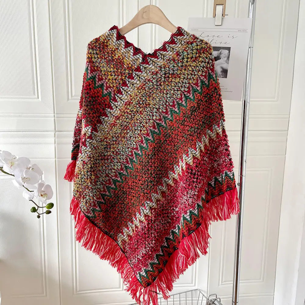 Ethnic Style Shawl Scarf | same ANTHEM. Soulmate Streetwear for Friends & Besties - Rainbow Red