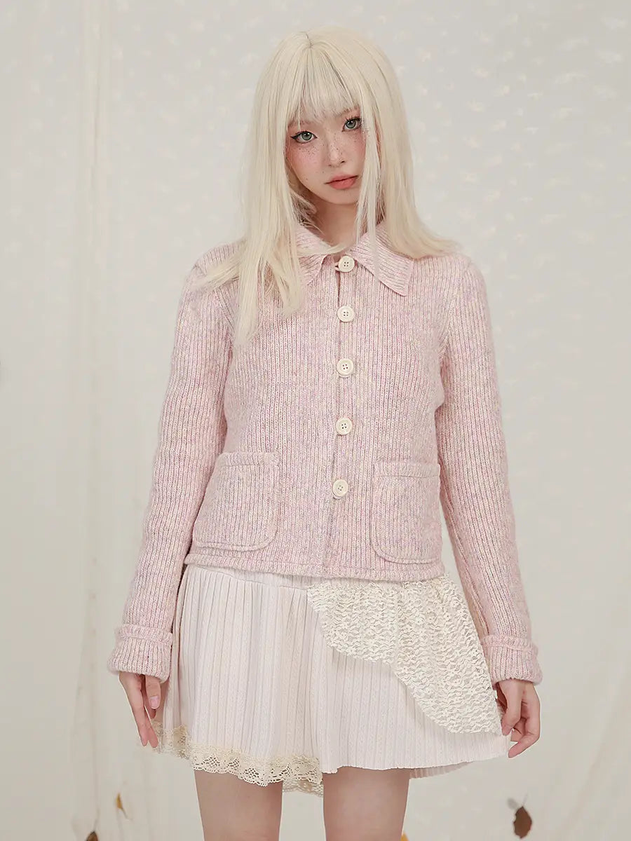 Cropped Long Sleeve Knit Lapel Sweater Cardigan