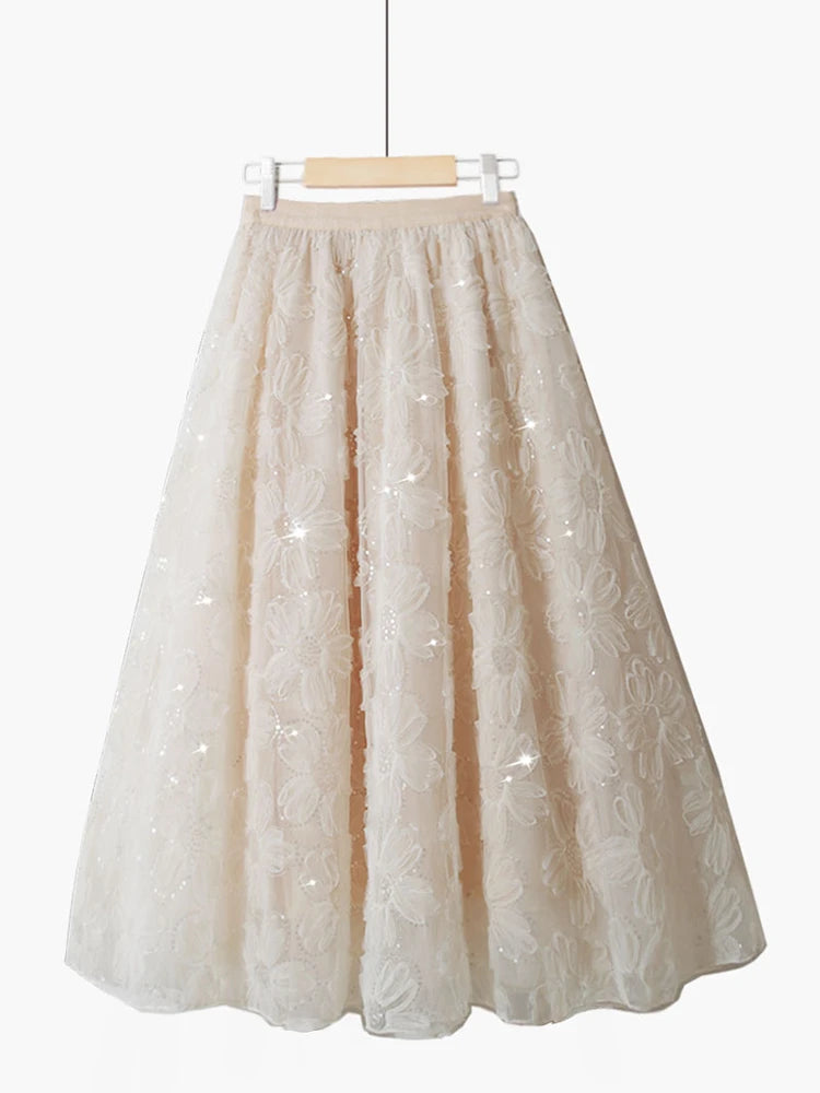 Fairy Sequin Embroidered Skirt | same ANTHEM® - Apricot / M