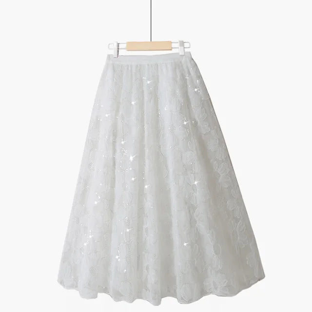 Fairy Sequin Embroidered Skirt | same ANTHEM® - white / M