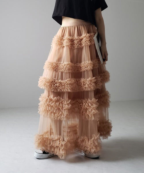 Fairytale Mesh Skirt – dreamy Japanese streetwear | same ANTHEM. - Khaki / one size
