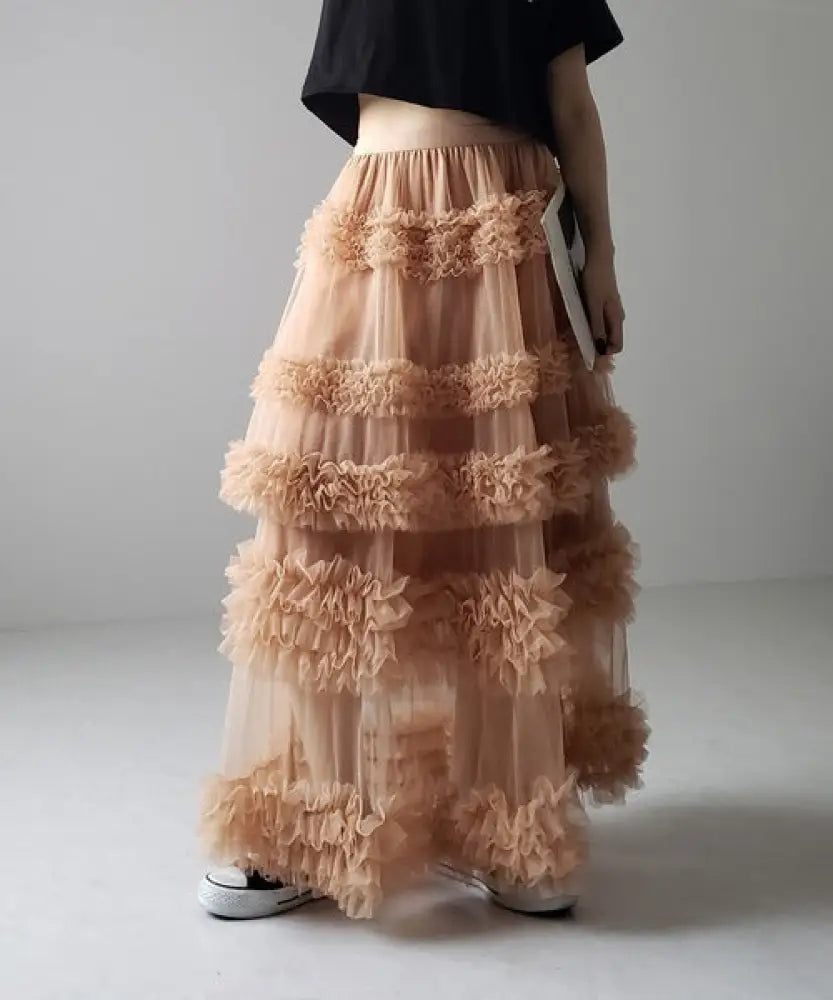 Fairytale Mesh Skirt – dreamy Japanese streetwear | same ANTHEM. - Khaki / one size