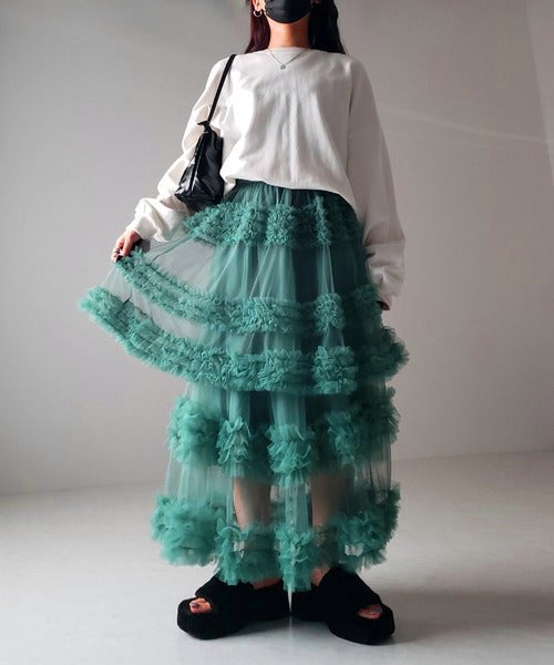 Fairytale Mesh Skirt – dreamy Japanese streetwear | same ANTHEM. - Sea Blue / one size
