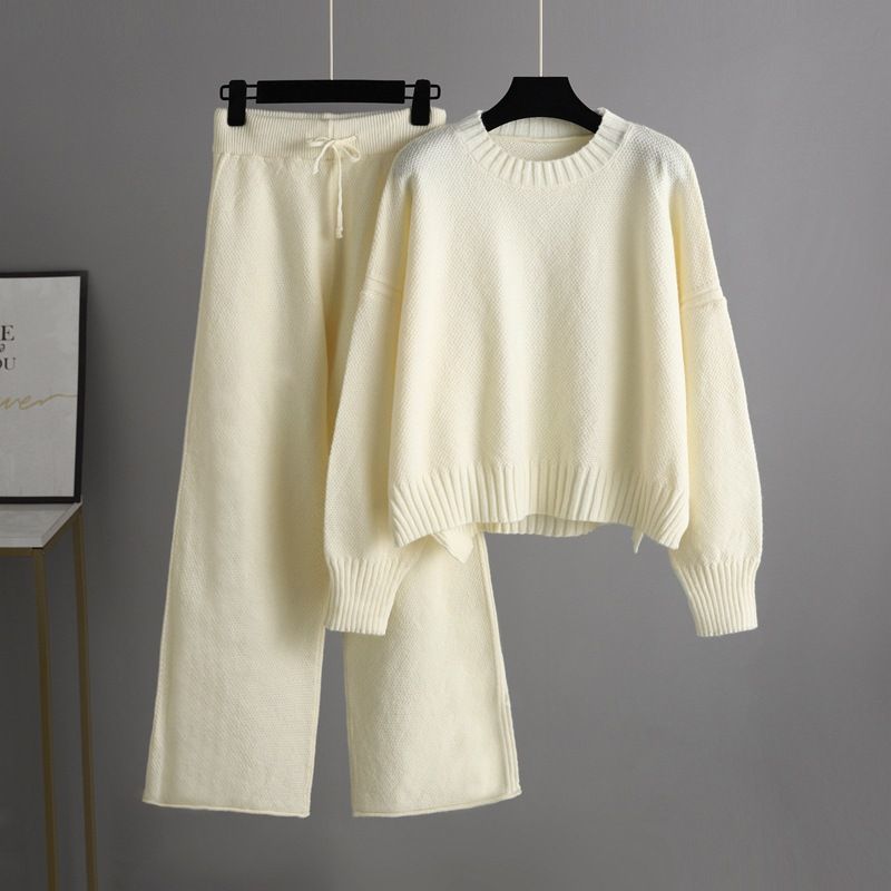 Fashion Casual Knitting Suit Pants | Korean Style Loose Women’s Pants | same ANTHEM - Milky White / L - Korean suit