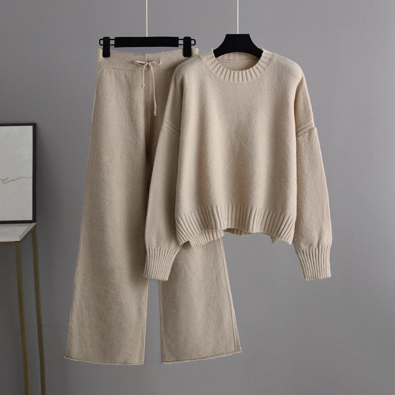 Fashion Casual Knitting Suit Pants | Korean Style Loose Women’s Pants | same ANTHEM - Apricot / L - Korean suit