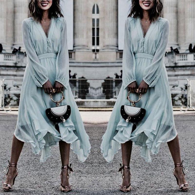Fashion V-Neck Temperament Long-Sleeved Fairy Dress | Boho Chic & Dreamy Style | same ANTHEM