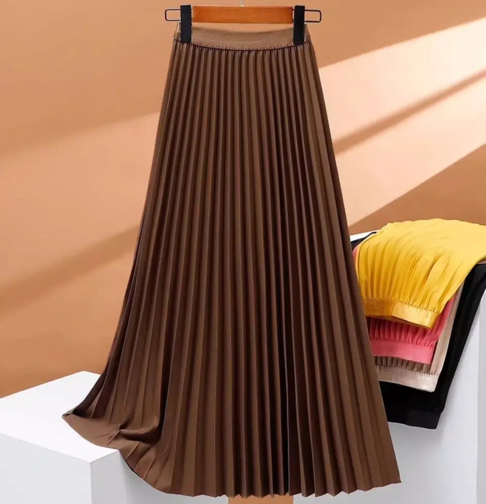 Fashion Women Solid Color Pleated Skirt – Made for Lovers & Friends | Wear Your Style Sing the Same - Brown / 2XL