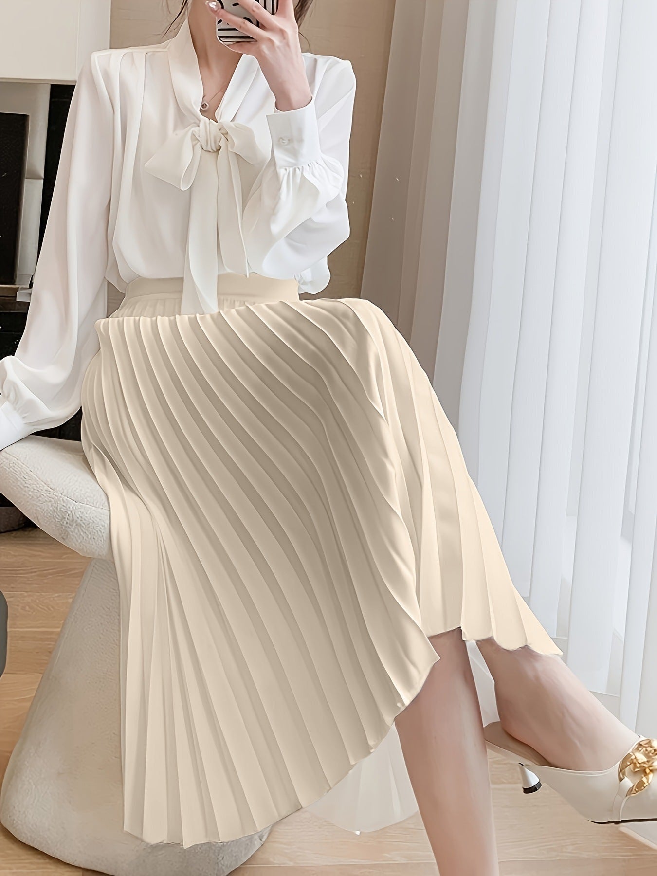 Fashion Women Solid Color Pleated Skirt – Made for Lovers & Friends | Wear Your Style Sing the Same - Apricot / 2XL