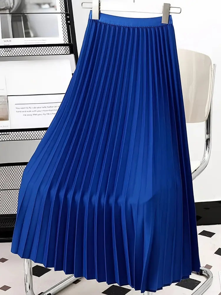 Fashion Women Solid Color Pleated Skirt – Made for Lovers & Friends | Wear Your Style Sing the Same - Blue / 2XL