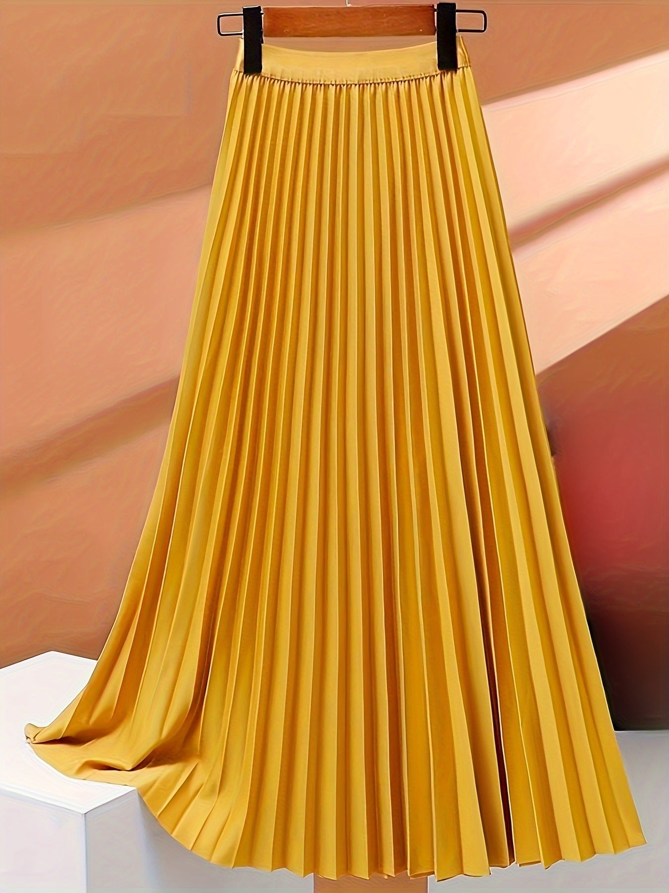 Fashion Women Solid Color Pleated Skirt – Made for Lovers & Friends | Wear Your Style Sing the Same - Ginger Yellow