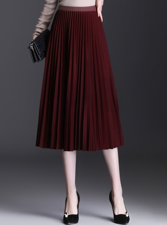 Fashion Women Solid Color Pleated Skirt – Made for Lovers & Friends | Wear Your Style Sing the Same - Dark Red / 2XL