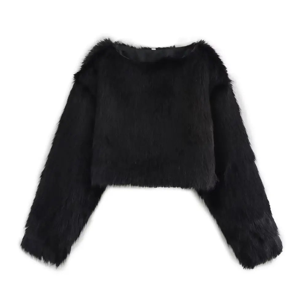 Faux Fur Pullover Top Women | Cozy Streetwear | same ANTHEM. - black / S