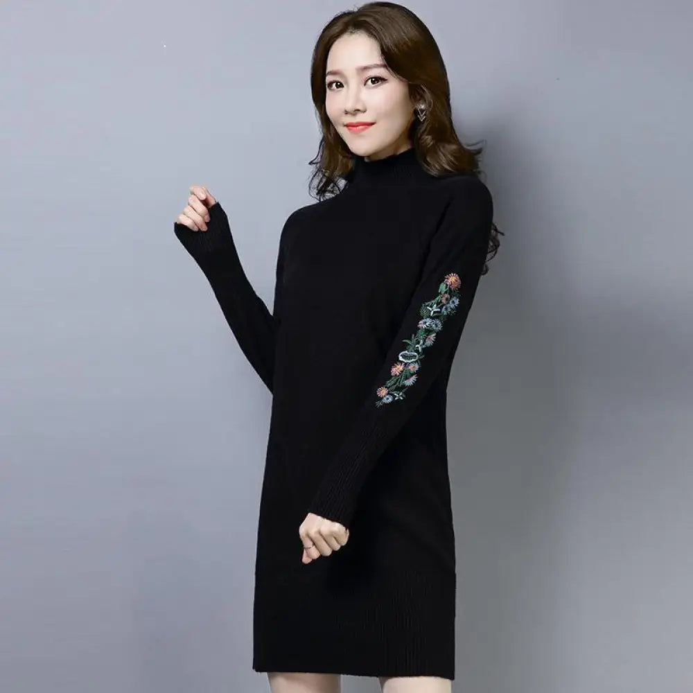Fleece-Lined Woolen Winter Dress | Romantic French Style Cozy Dress | same ANTHEM - D42 Black / 3XL