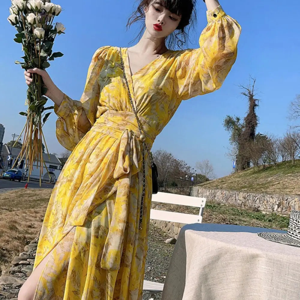 Floral Lover’s Slimming Dress | same ANTHEM® Chic Style - Yellow / 2XL - Dress