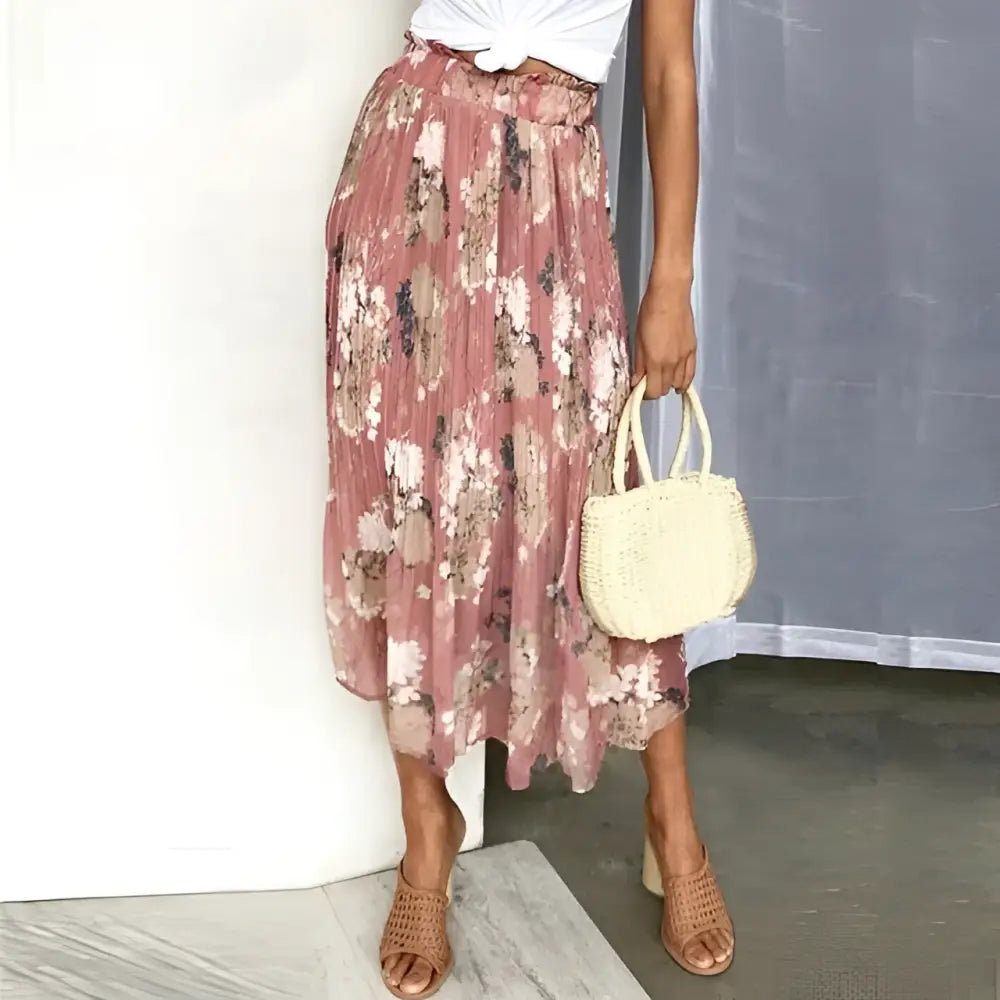 Floral Pleated Skirt | European & American Fashion for Lovers & Soulmates | Same ANTHEM - Pink / L