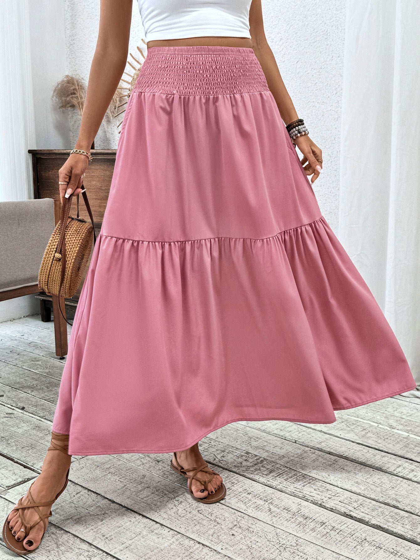 Floral Three-layer Long Patchwork Skirt – Made for Lovers & Friends | Wear Your Style Sing the Same Anthem - Pink / L