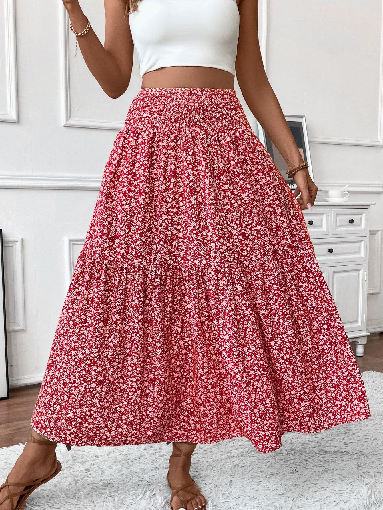 Floral Three-layer Long Patchwork Skirt – Made for Lovers & Friends | Wear Your Style Sing the Same Anthem - Red Flower