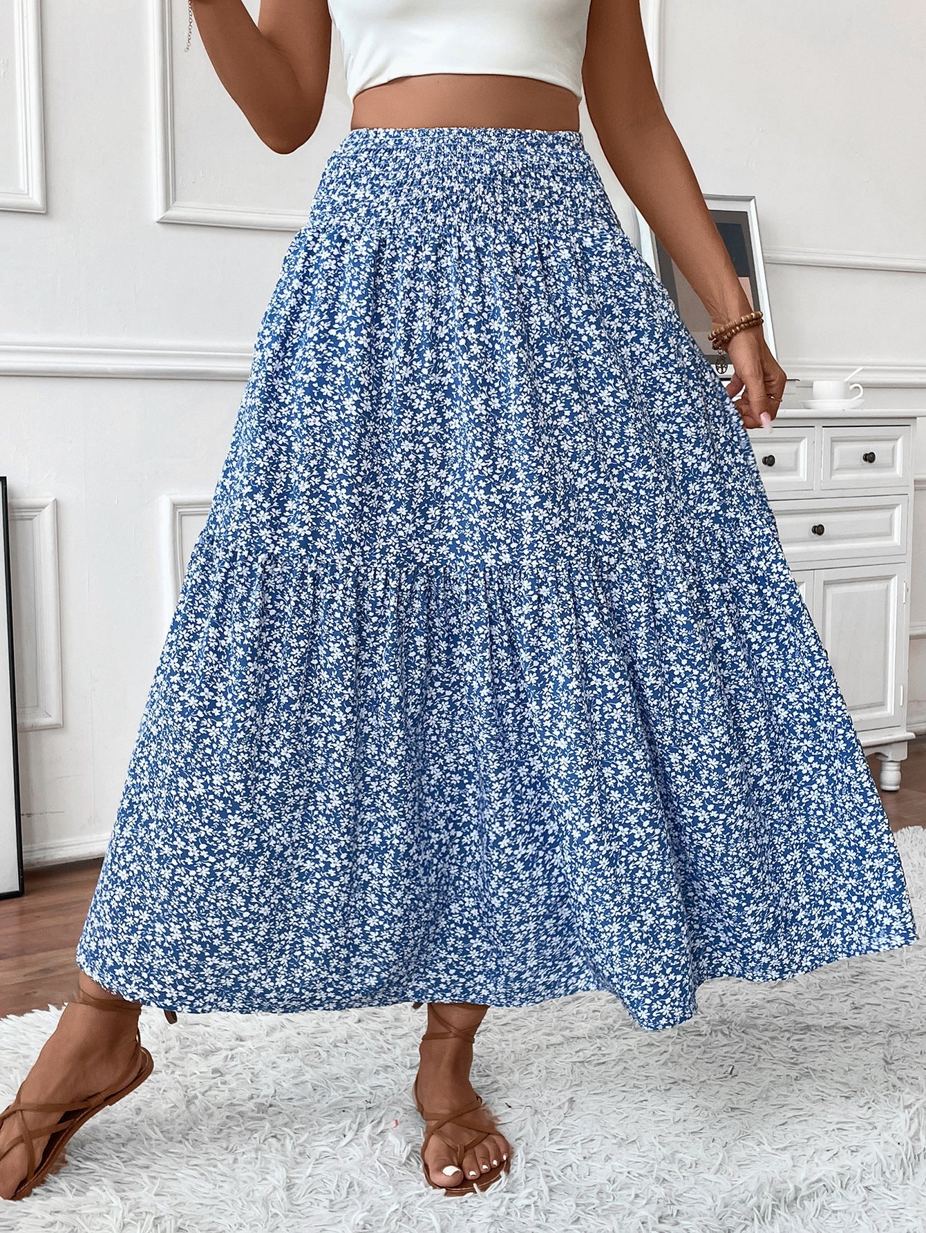 Floral Three-layer Long Patchwork Skirt – Made for Lovers & Friends | Wear Your Style Sing the Same Anthem - Blue