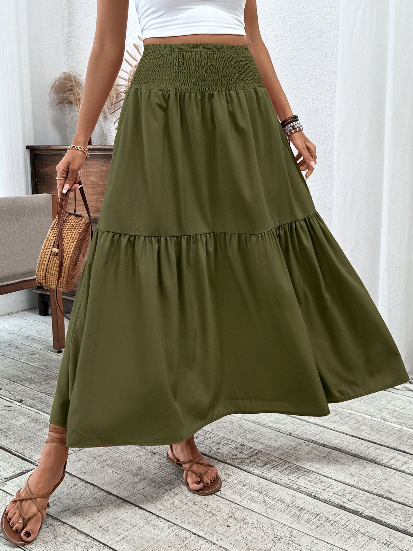 Floral Three-layer Long Patchwork Skirt – Made for Lovers & Friends | Wear Your Style Sing the Same Anthem - Army Green