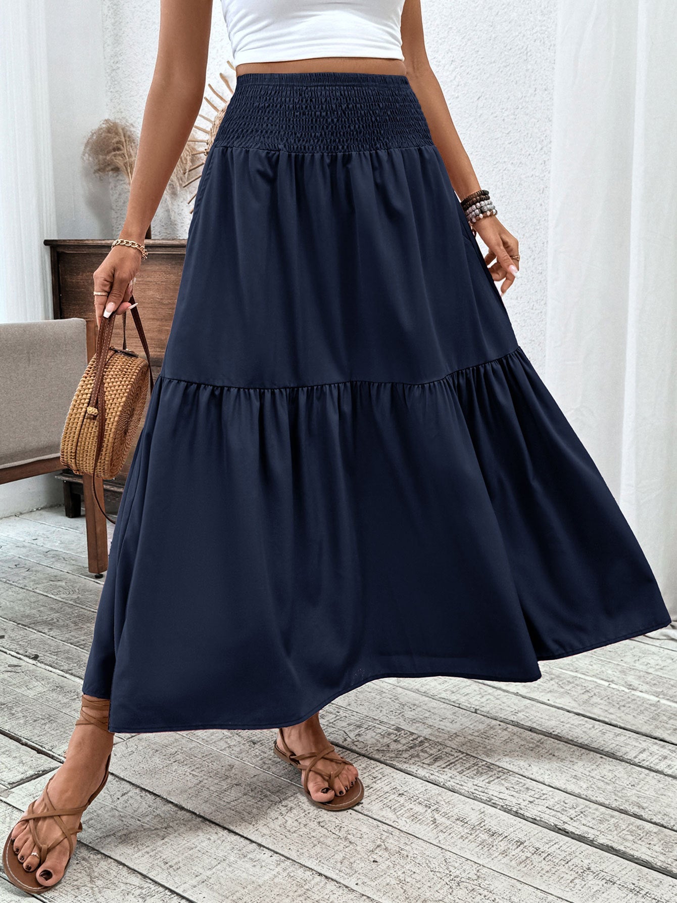 Floral Three-layer Long Patchwork Skirt – Made for Lovers & Friends | Wear Your Style Sing the Same Anthem - Navy Blue