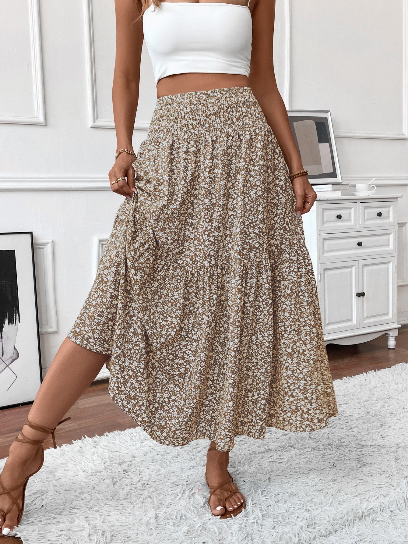 Floral Three-layer Long Patchwork Skirt – Made for Lovers & Friends | Wear Your Style Sing the Same Anthem - Khaki