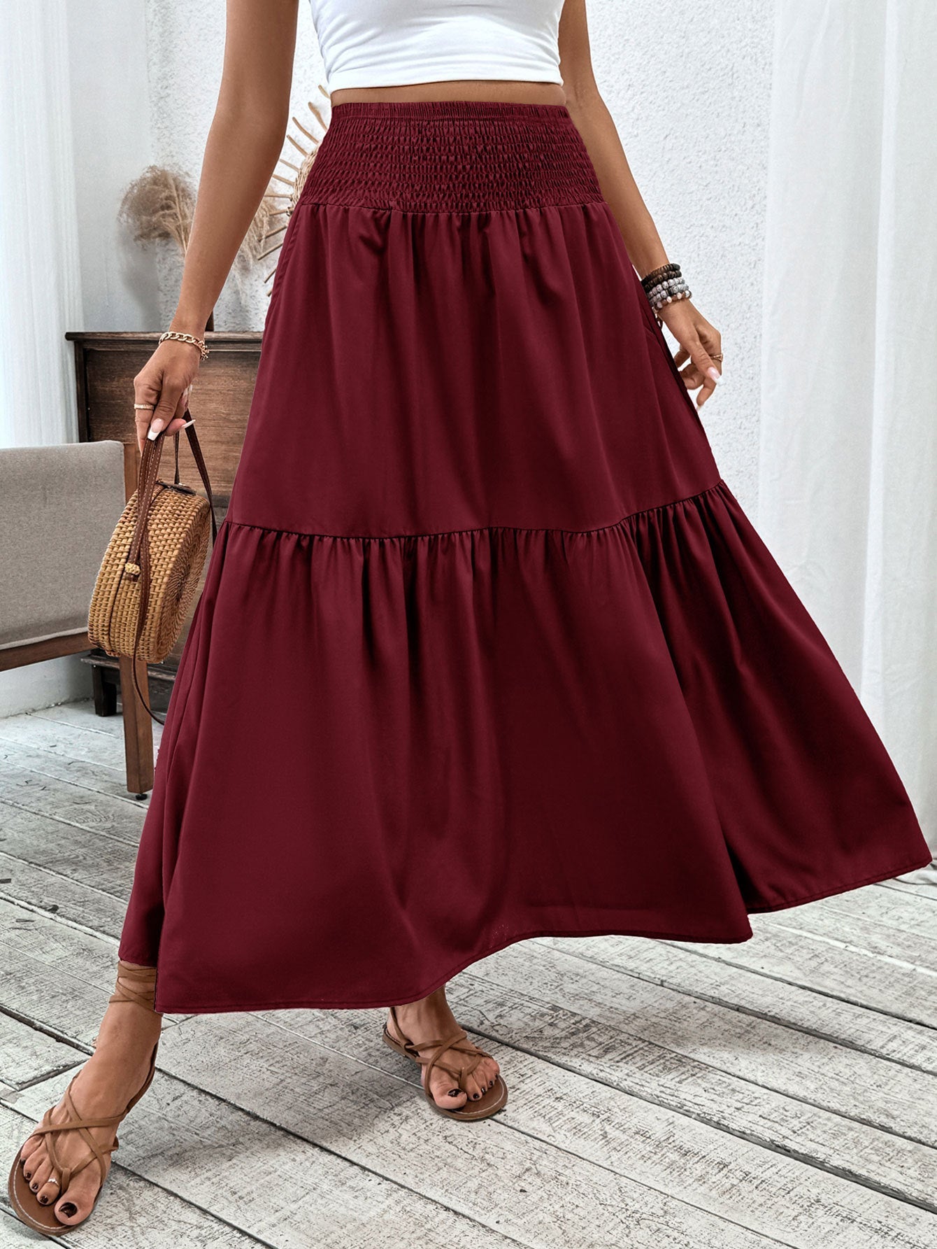 Floral Three-layer Long Patchwork Skirt – Made for Lovers & Friends | Wear Your Style Sing the Same Anthem - Wine Red