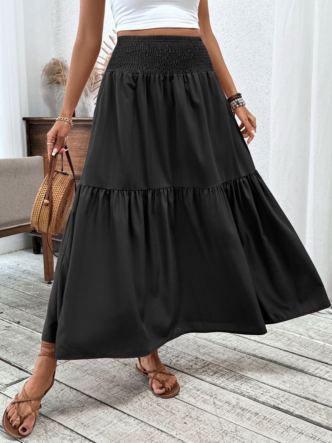 Floral Three-layer Long Patchwork Skirt – Made for Lovers & Friends | Wear Your Style Sing the Same Anthem - Pure Black