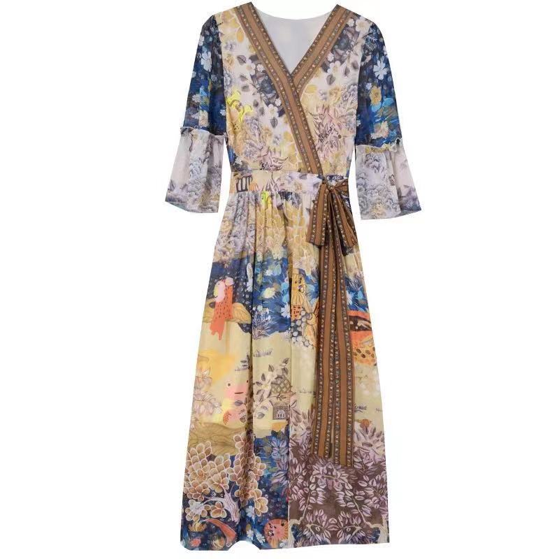 Floral V-Neck Summer Midi Dress – Boho Soulmate Streetwear | same ANTHEM. - Yellow / S